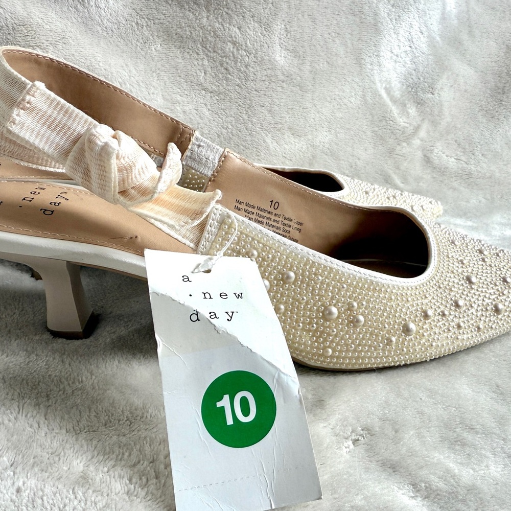 Cream Pearl Embellished Slingback Heels Milan by Target A New Day NWT